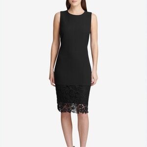 Ann Taylor Dress Fitted Black Eyelet Hem Sheath Dress - Size 2P